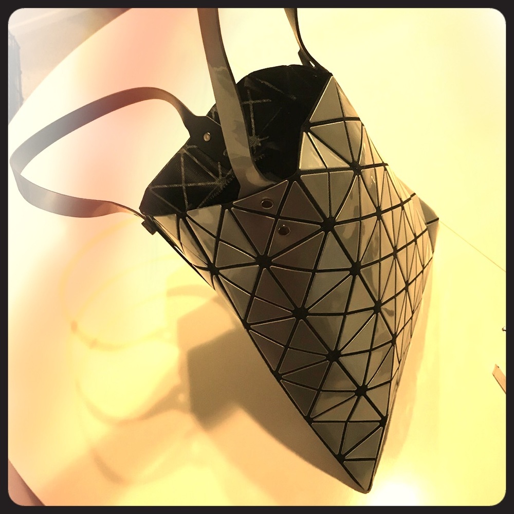 Gray Black PU Tote Bag Checkered Geometric